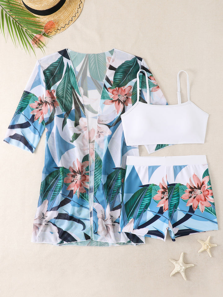 Damen Strand-Badetasche mit floralem Überwurf und Bikiniset Drune