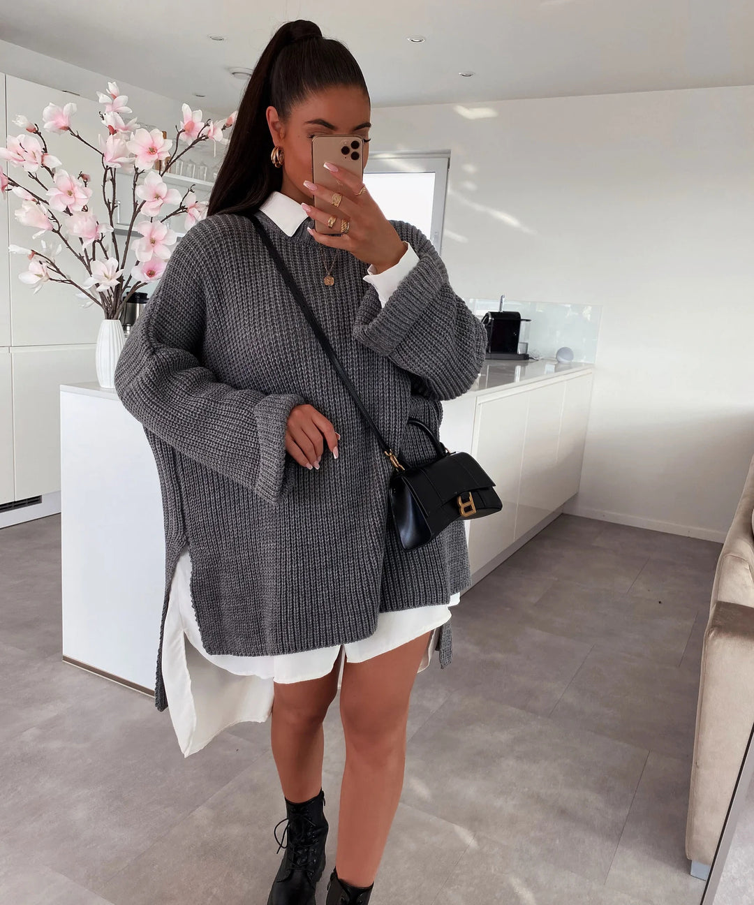 Damen Oversized Strickpullover mit lässigem Schnitt und weit geschnittenen Ärmeln Drune