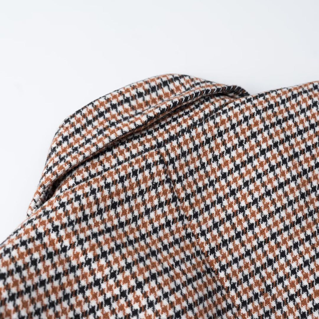 Damen Cropped Blazer im Hahnentritt-Muster mit doppelreihiger Knopfleiste Drune