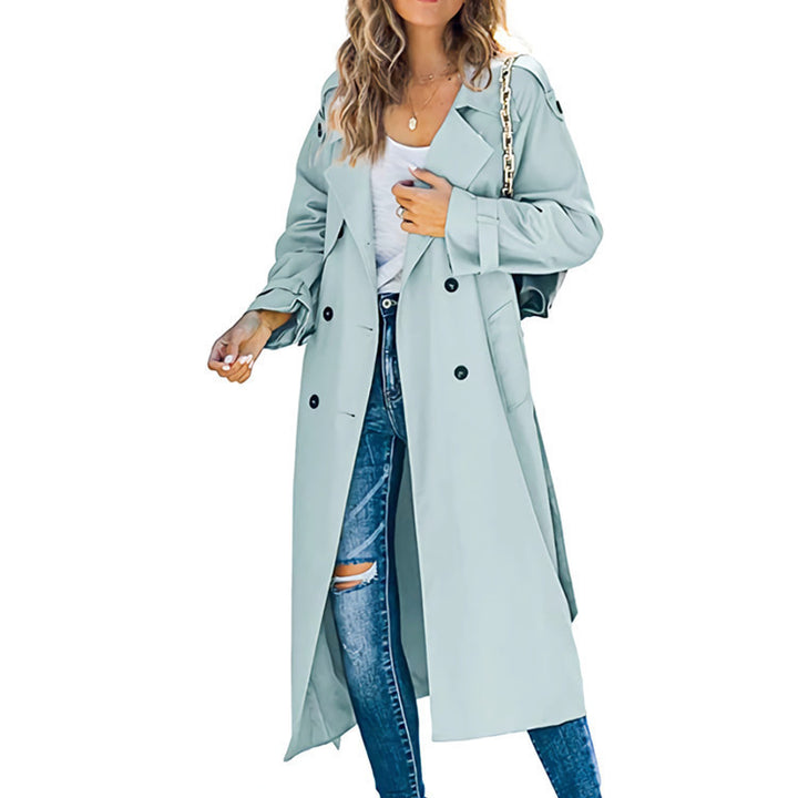 Damen Trenchcoat aus leichtem, atmungsaktivem Stoff mit doppelter Knopfreihe und seitlichen Taschen Drune
