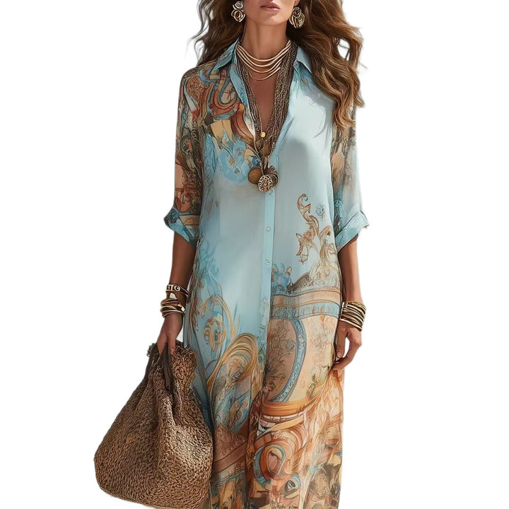Damen Langarmshirt Kleid im Boho Barock Druck aus luftiger Chiffonqualität Drune