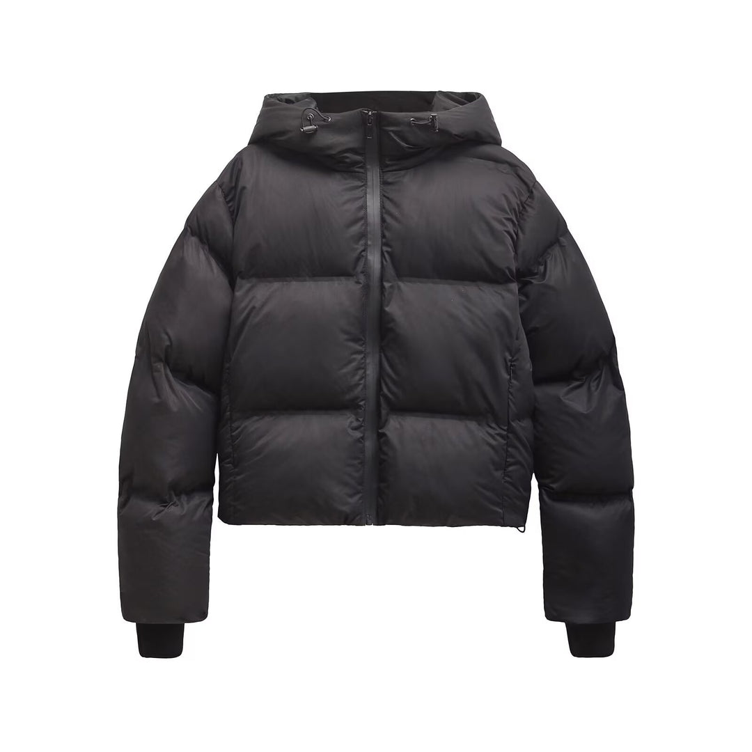 Damen Cropped Stepp-Parka mit Kapuze, wasserdichtem Reißverschluss und Rippbündchen Drune
