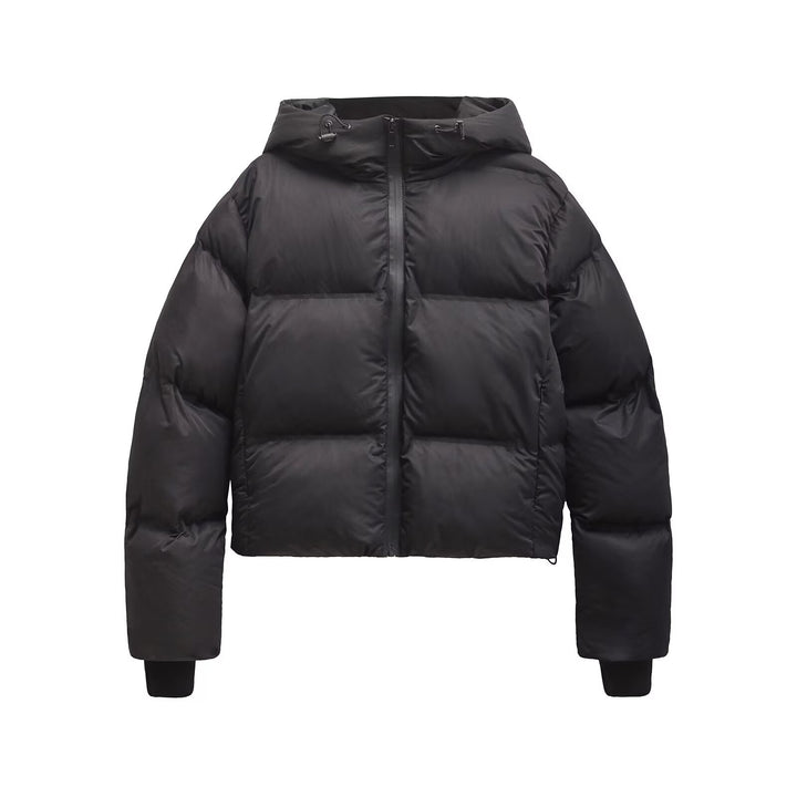 Damen Cropped Stepp-Parka mit Kapuze, wasserdichtem Reißverschluss und Rippbündchen Drune