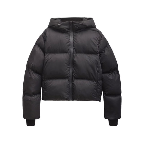 Damen Cropped Stepp-Parka mit Kapuze, wasserdichtem Reißverschluss und Rippbündchen Drune