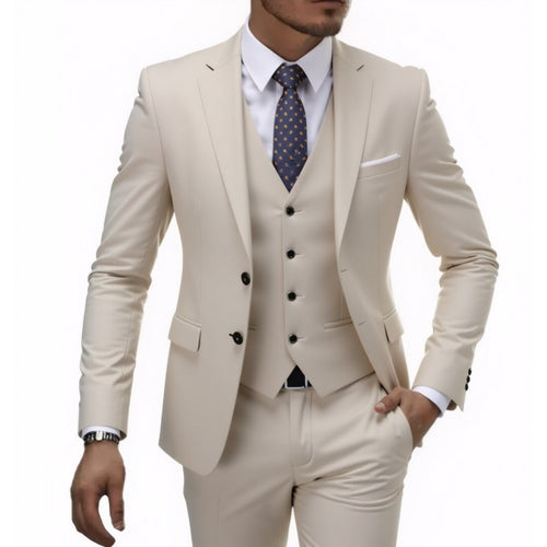 Herren Eleganter taillierter dreiteiliger Anzug mit Weste und leichtem Stretch Drune