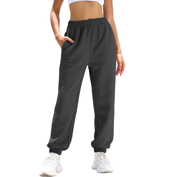 Damen Lässige Waffelstrick-Loungehose mit hohem Elastikbund und Bündchen Drune