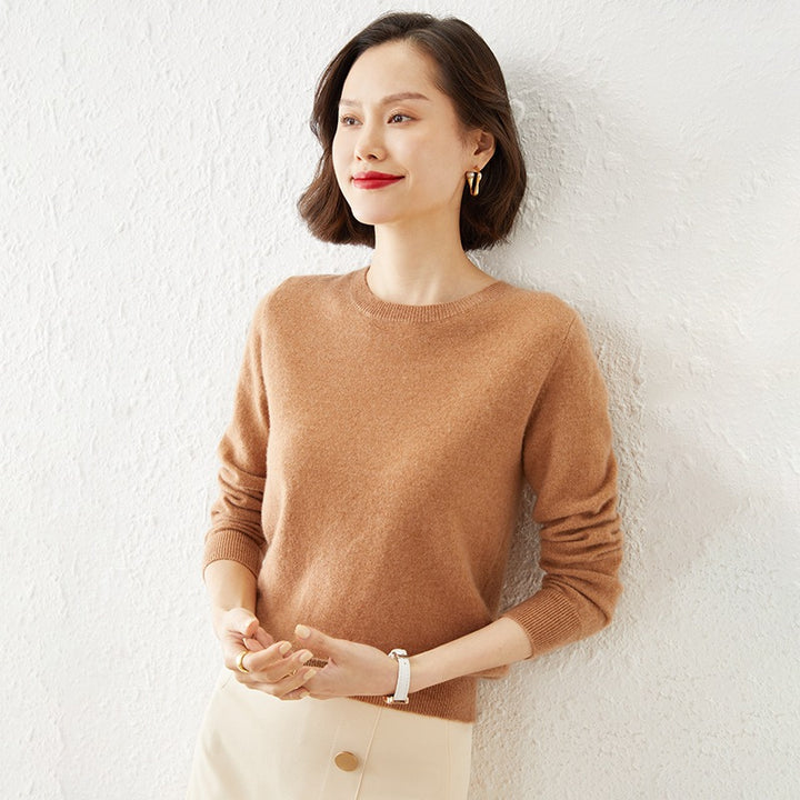 Damen Kurzgeschnittener Feinstrickpullover mit Rundhalsausschnitt und geripptem Bund Drune