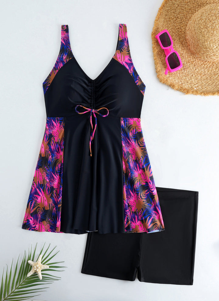 Damen Strandkleid Badeanzug mit elegantem Leopardenmuster Drune