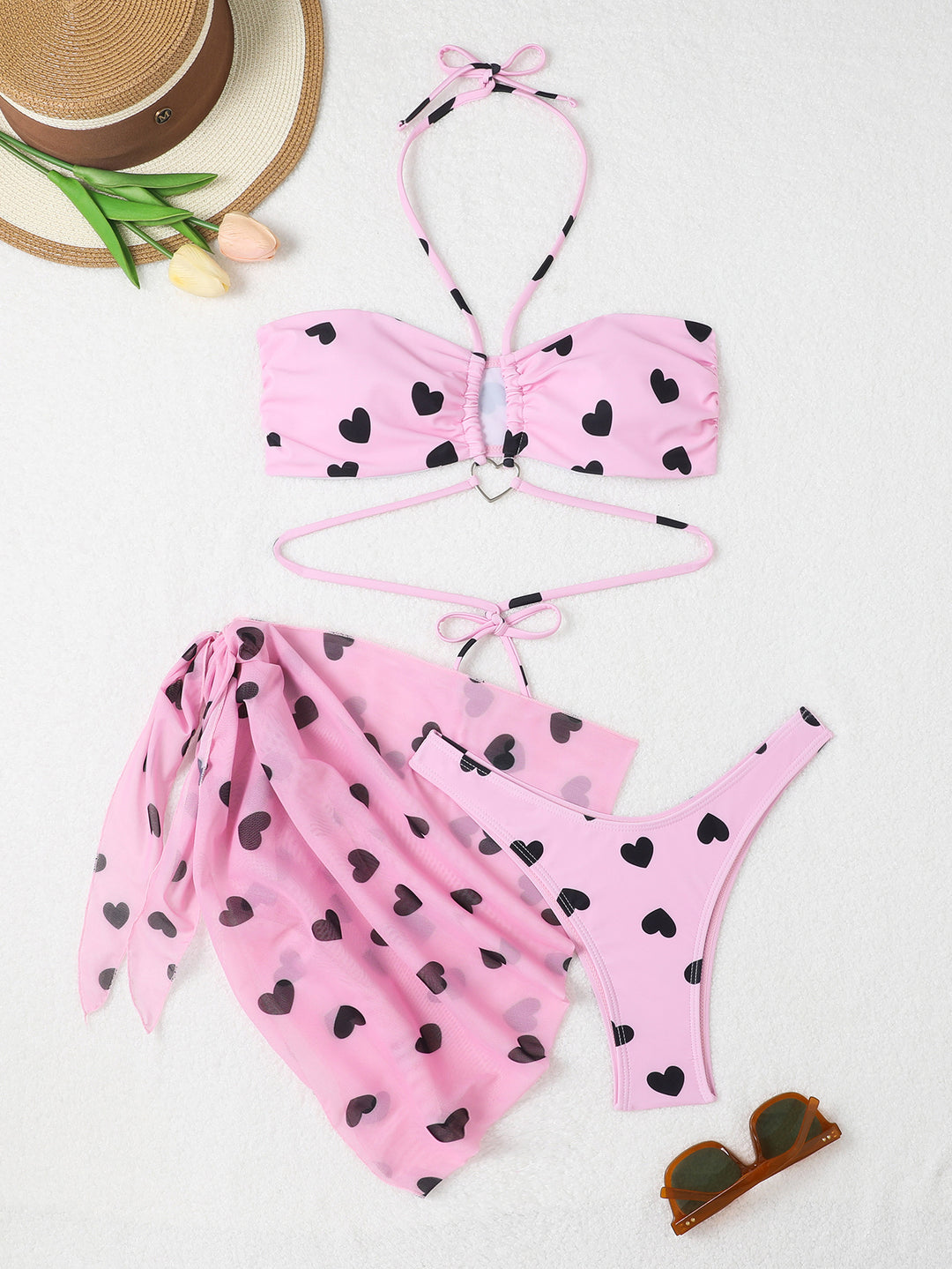 Damen Bandeau Bikini-Set mit verspieltem Herzdesign Drune