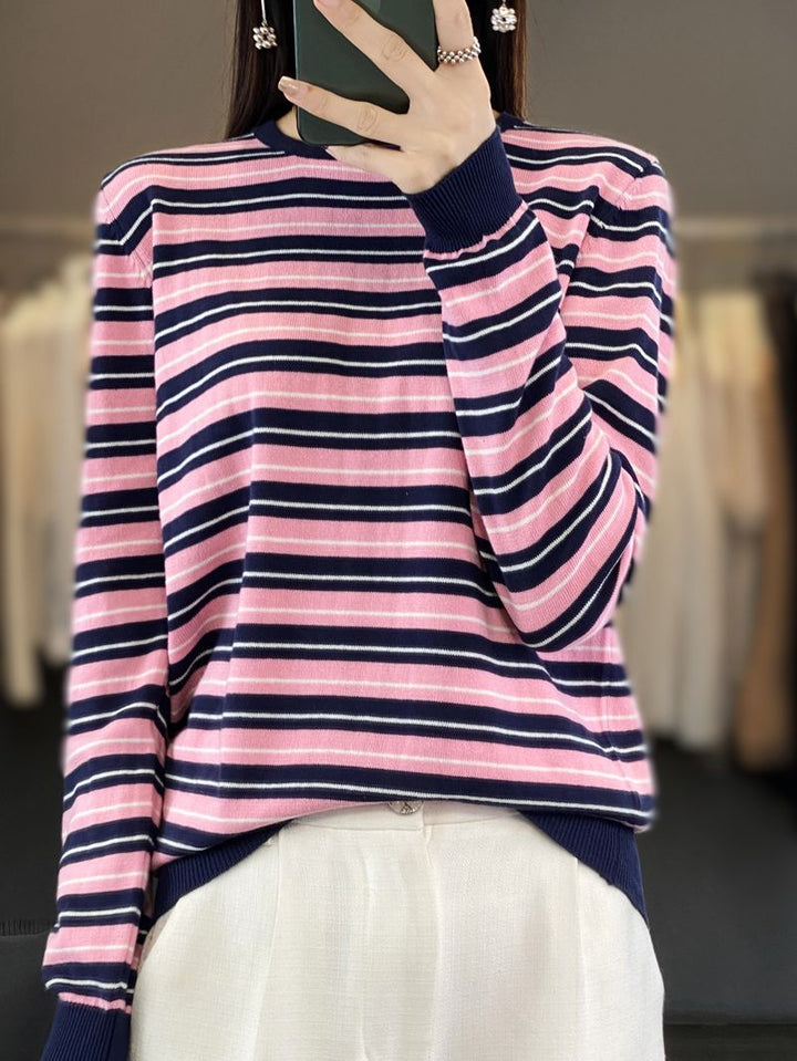 Damen Lässiger Ringel-Feinstrickpullover mit Boxy‑Silhouette und kontrastierenden Rippbündchen Drune