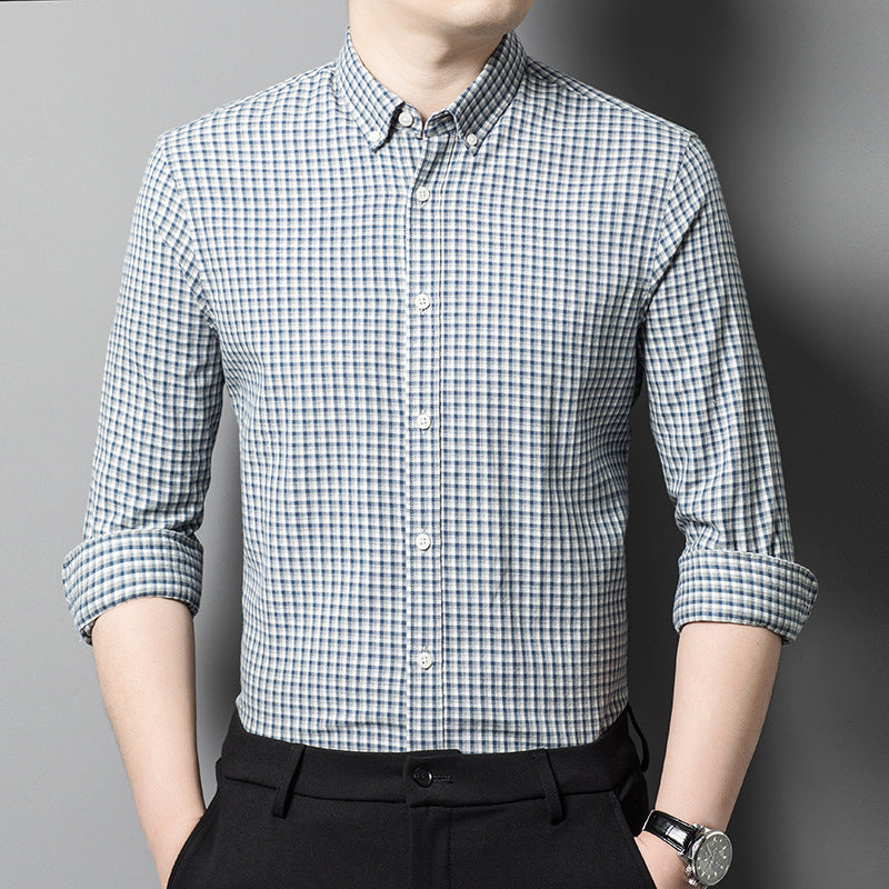 Herren Karierter Hemd aus atmungsaktiver Baumwollmischung mit elegantem Button-Down-Kragen Drune