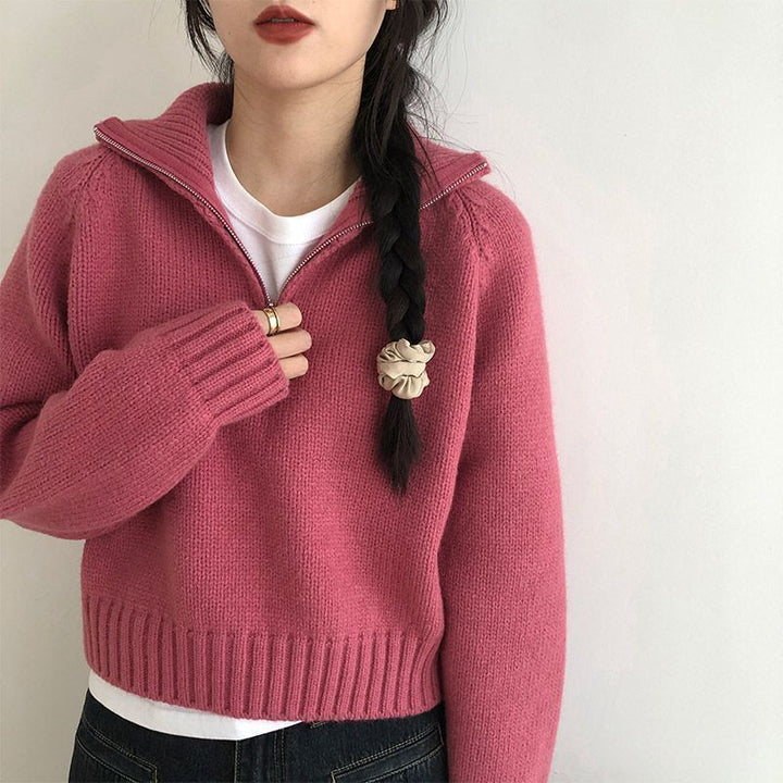 Damen modischer Stehkragenpullover aus hochwertigem Strick Drune
