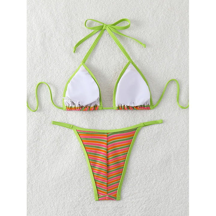 Damen Triangel-Bikini mit fröhlichem Streifenmuster und verstellbaren Trägern Drune