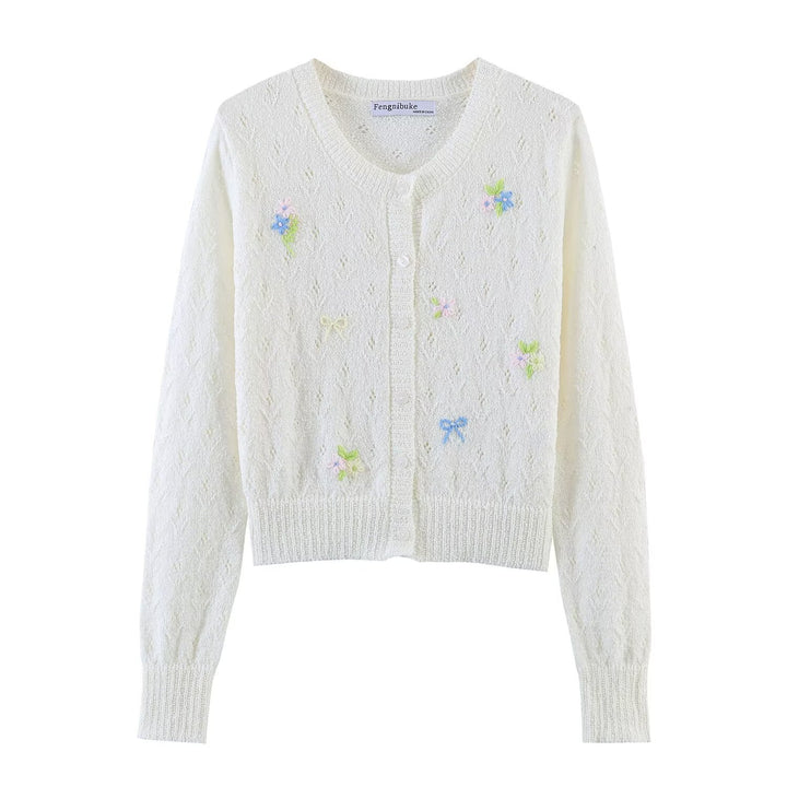 Damen Feiner Strick-Cardigan mit Blumenstickerei und tailliertem Saum Drune