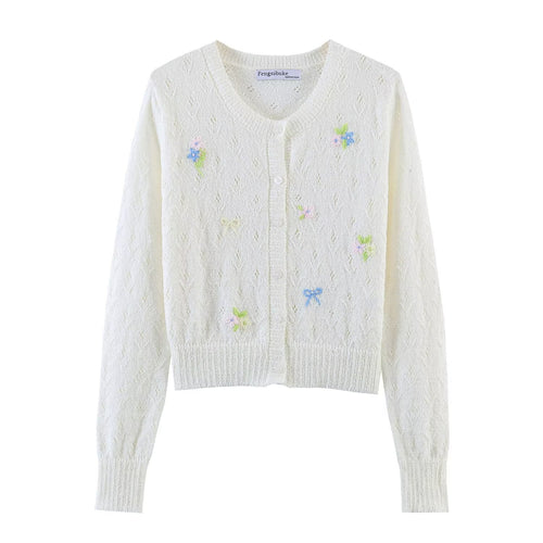 Damen Feiner Strick-Cardigan mit Blumenstickerei und tailliertem Saum Drune