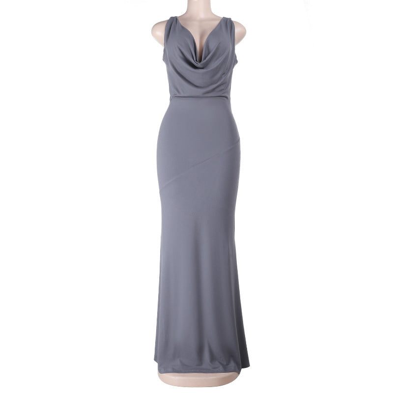 Damen Elegantes Maxikleid mit verführerischem V-Ausschnitt und fließendem Schnitt Drune