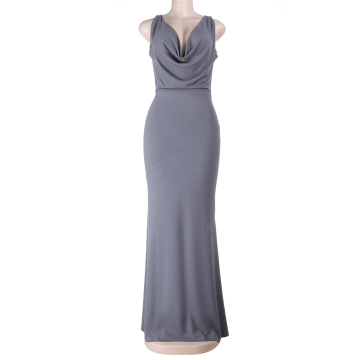 Damen Elegantes Maxikleid mit verführerischem V-Ausschnitt und fließendem Schnitt Drune