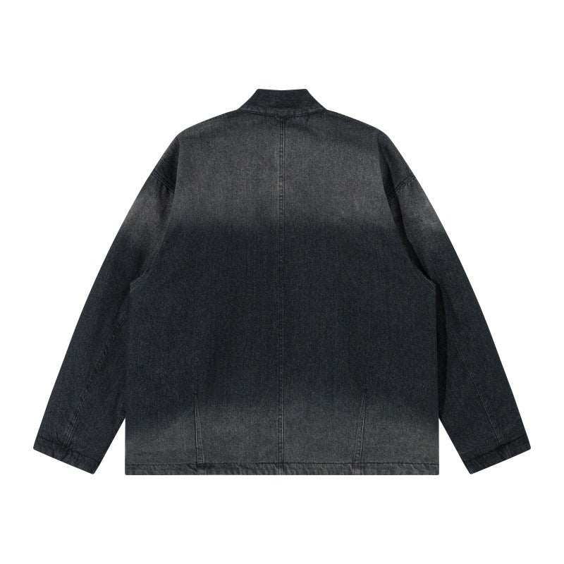 Unisex Jeans-Kimonojacke mit Bindegürtel und gemusterter Futterung Drune