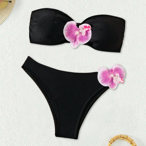Damen Bandeau-Bikini mit eleganten Orchideen-Akzenten Drune