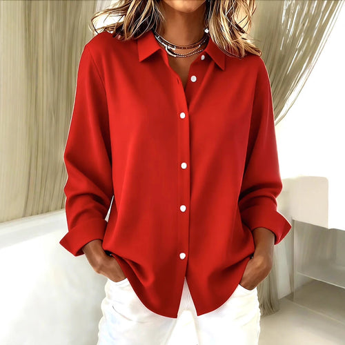 Damen Oversize-Bluse mit klassischem Kragen und verdeckter Knopfleiste Drune