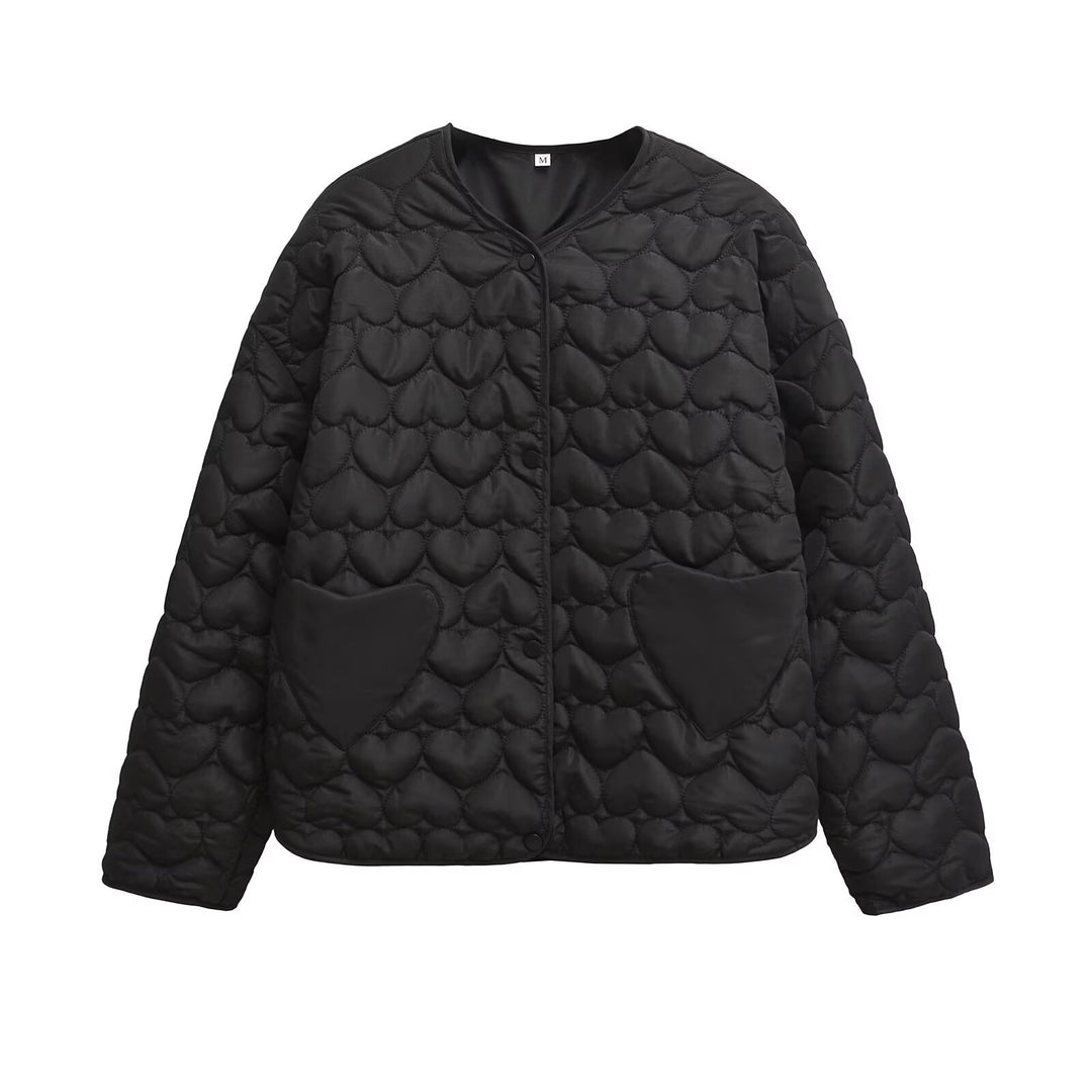 Damen Gesteppte Boxy-Übergangsjacke mit Herzsteppung und Herztaschen Drune