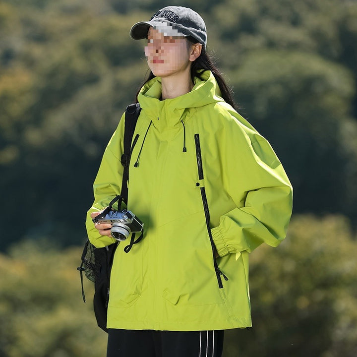 Herren Leichte winddichte Utility-Übergangsjacke mit Kapuze, Multifunktions-Reißverschlüssen & verstellbarem Saum Drune