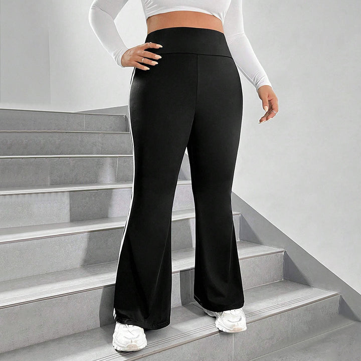 Damen Sportliche Flared Leggings mit elastischem hohen Bund und seitlichen Streifen Drune