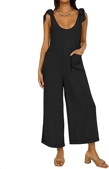Damen Lässiger Jumpsuit mit verstellbaren Trägern und weitem Bein Drune
