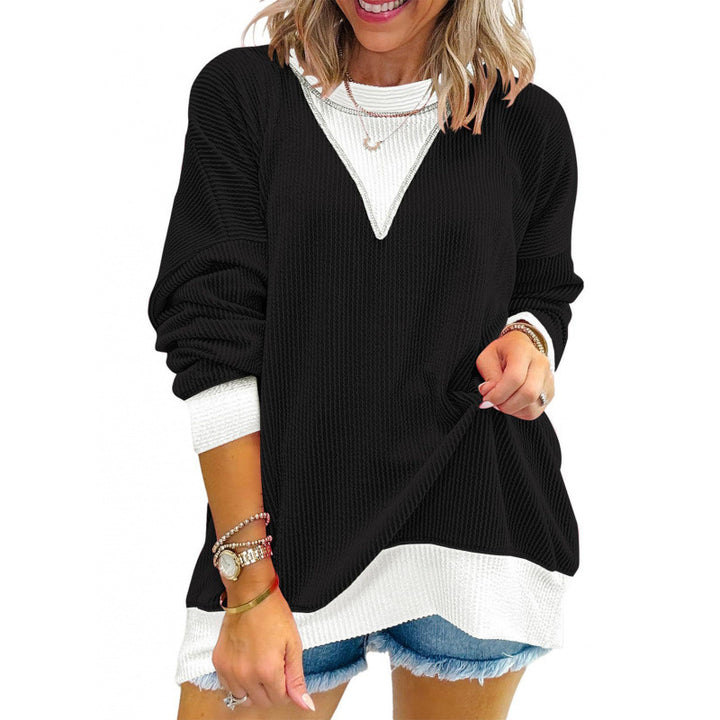 Damen lässiger Pullover aus strukturiertem Material mit V-Ausschnitt Drune
