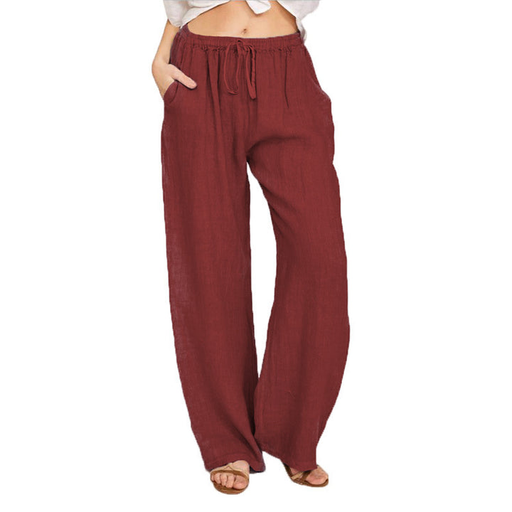 Damen Weite Leinenoptik-Hose mit Gummibund, Tunnelzug und Eingrifftaschen Drune