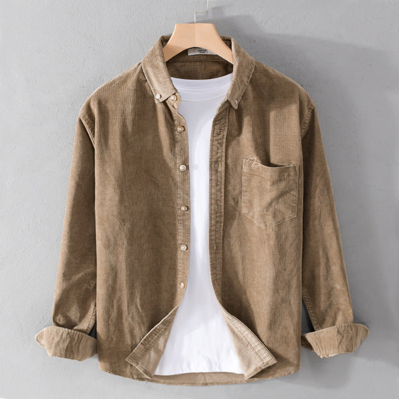 Herren Feines Cord-Overshirt mit Button-Down-Kragen und Brusttasche Drune