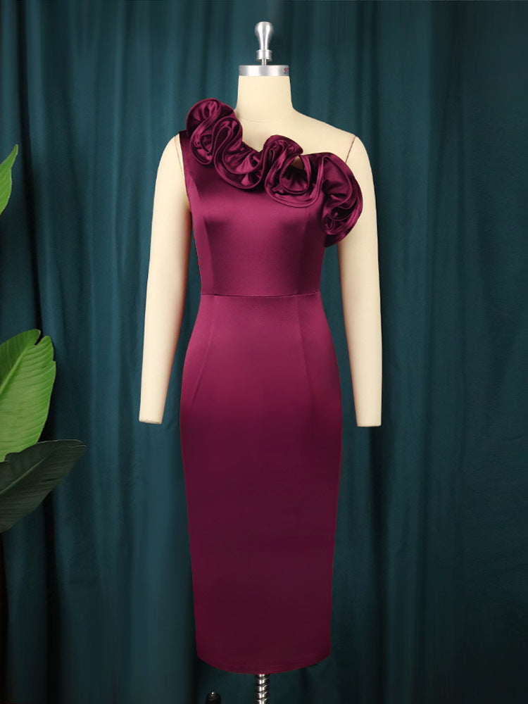 Damen elegantes Abendkleid mit schulterfreiem Design und voluminösen Rüschen Drune