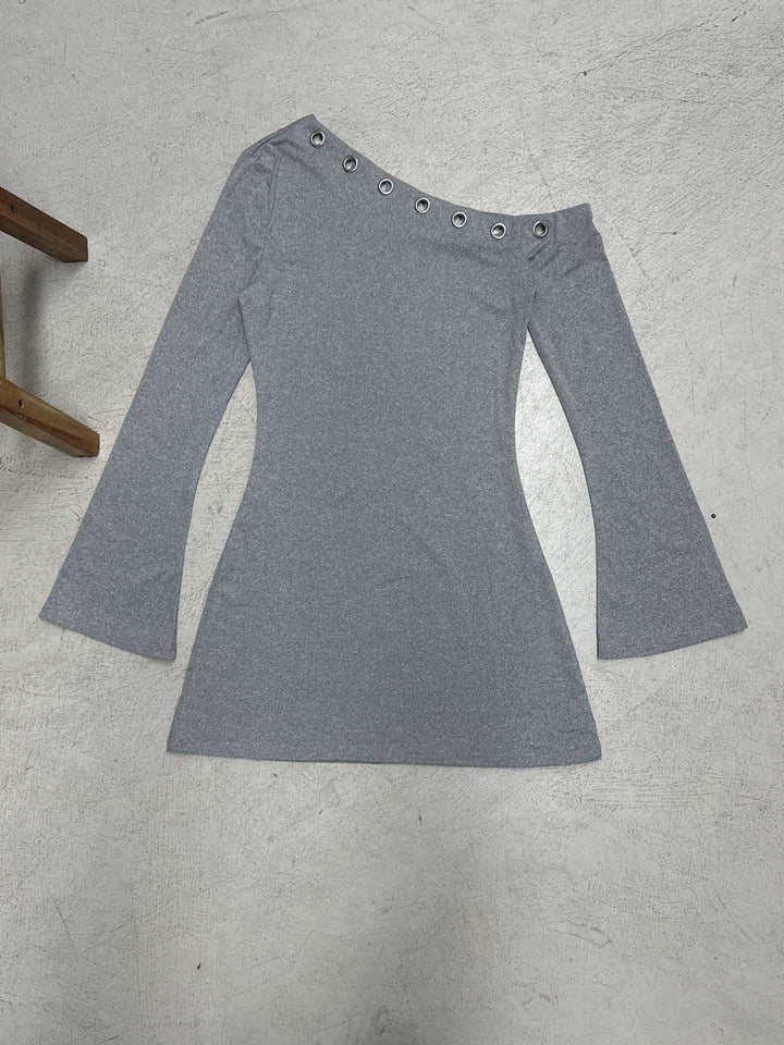 Damen Ein-Schulter Longsleeve-Minikleid mit Ösenbordüre Drune