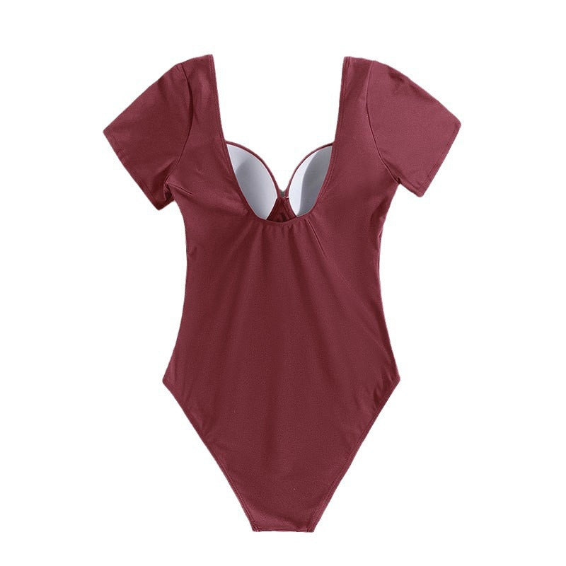 Damen Einteiler Badeanzug mit eleganten Trägern und sculpturalem V-Ausschnitt Drune