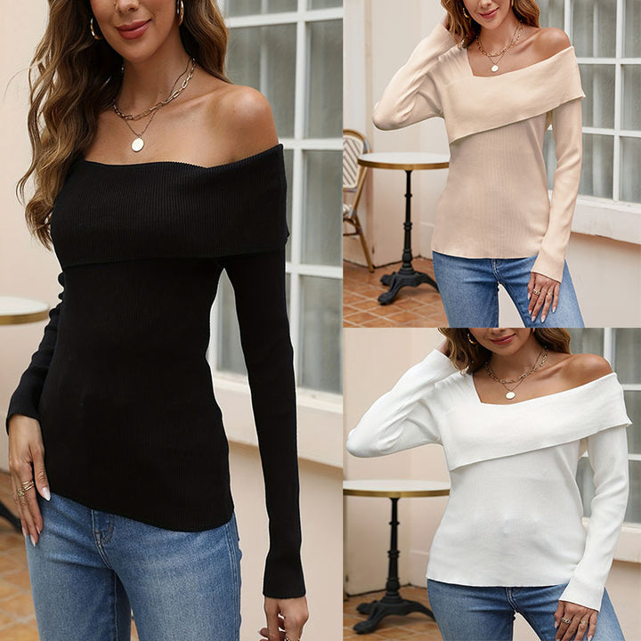 Damen Off-Shoulder Oberteil mit asymmetrischem Design und Rippstruktur Drune