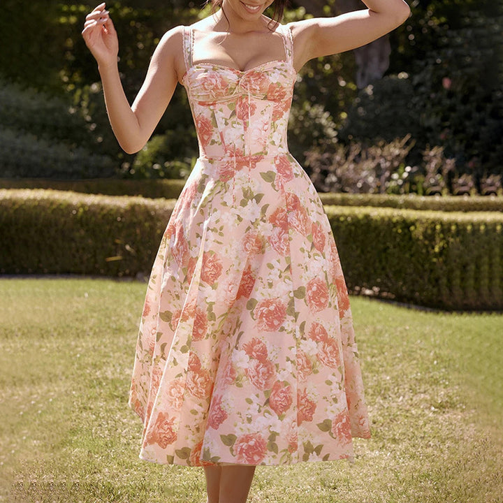 Damen Maxikleid mit floralem Design und raffiniertem Oberteil Drune