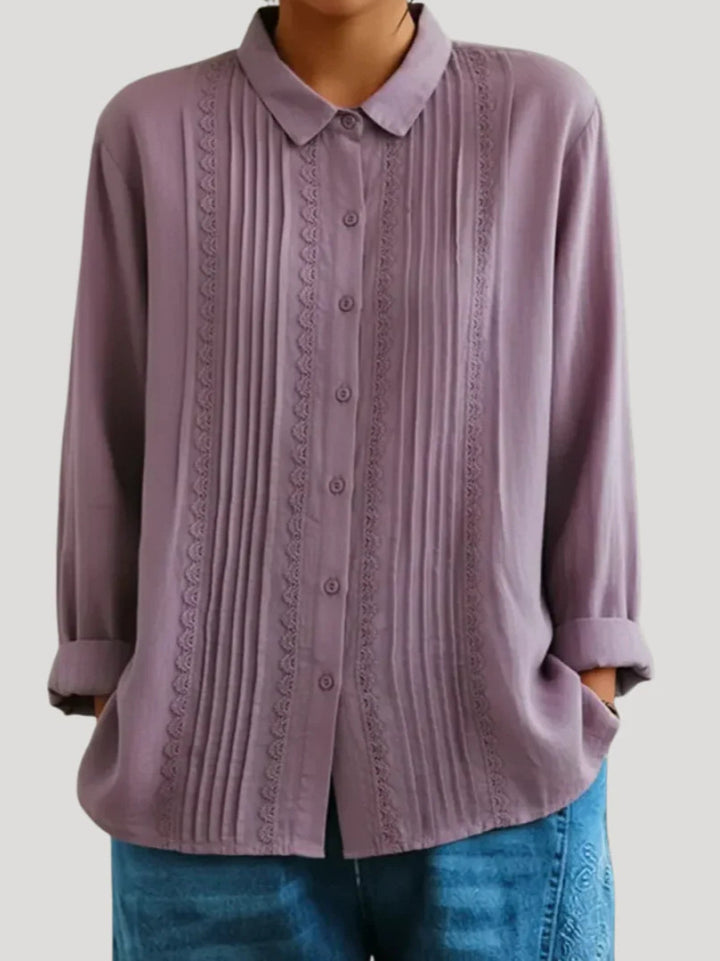 Damen Elegante Bluse mit feinen Falten und Spitzenbesatz
