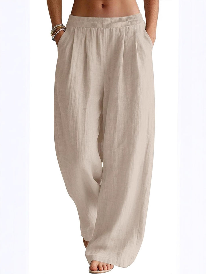 Damen Weite Leinenhose mit elastischem Bund und seitlichen Eingrifftaschen Drune