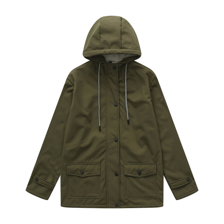 Damen nan wasserabweisender Parka mit Kapuze, fleecegefütterter Innenseite und großen Pattentaschen Drune