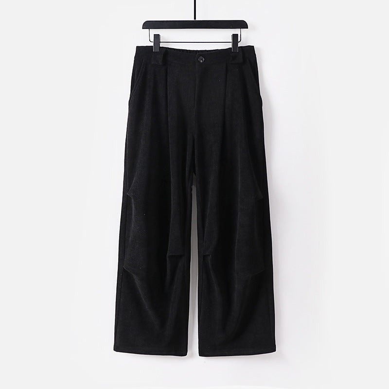 Damen Weite Cordhose mit hoher Taille, Bundfalten und Eingrifftaschen Drune