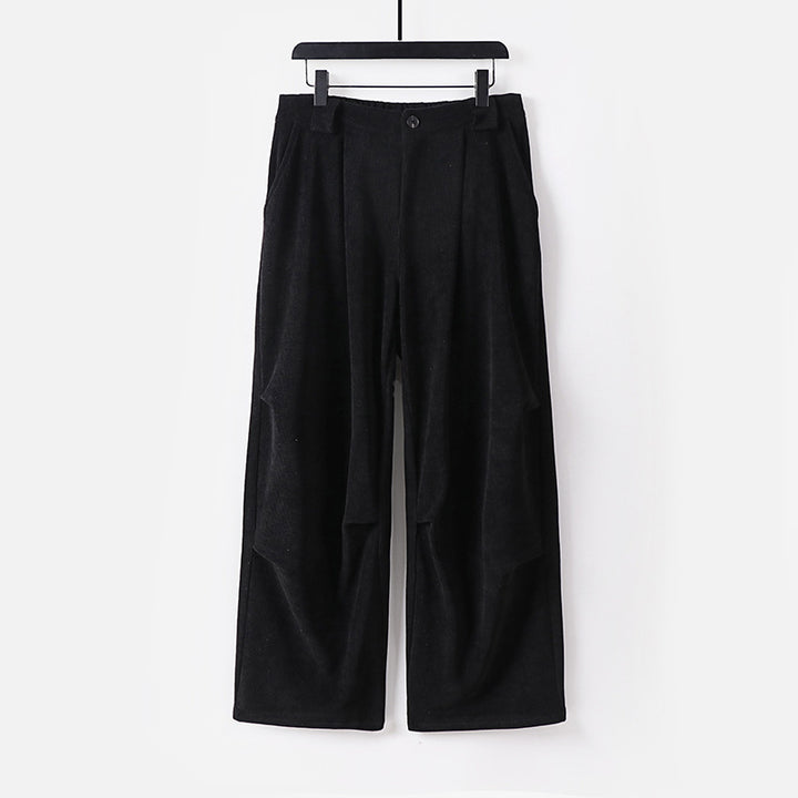 Damen Weite Cordhose mit hoher Taille, Bundfalten und Eingrifftaschen Drune