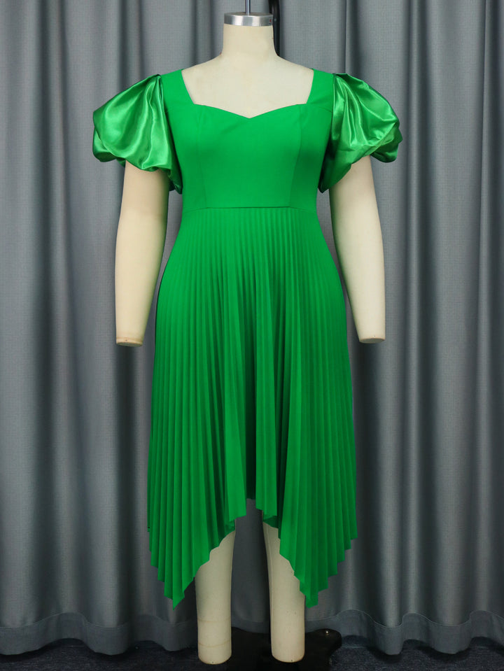 Damen Plissiertes Kleid mit Puffärmeln Drune