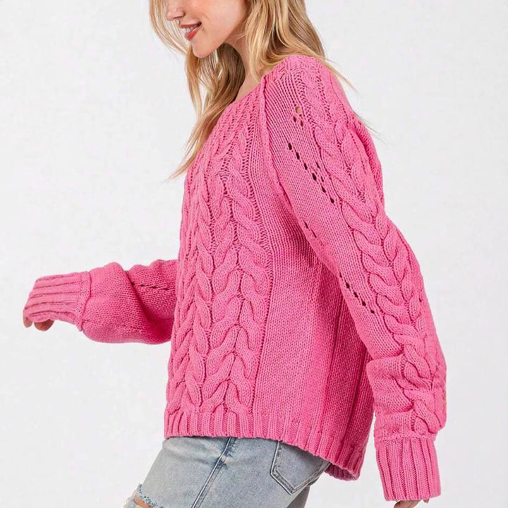 Damen Grobstrickpullover mit voluminösen Ärmeln und feinem Lochmuster Drune