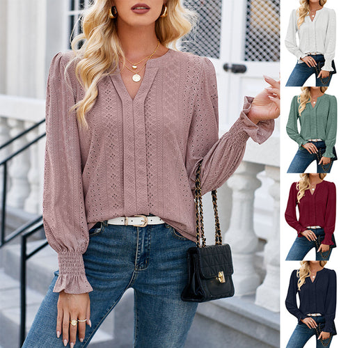 Damen Bluse mit elegantem Lochmuster und lässigem Schnitt Drune