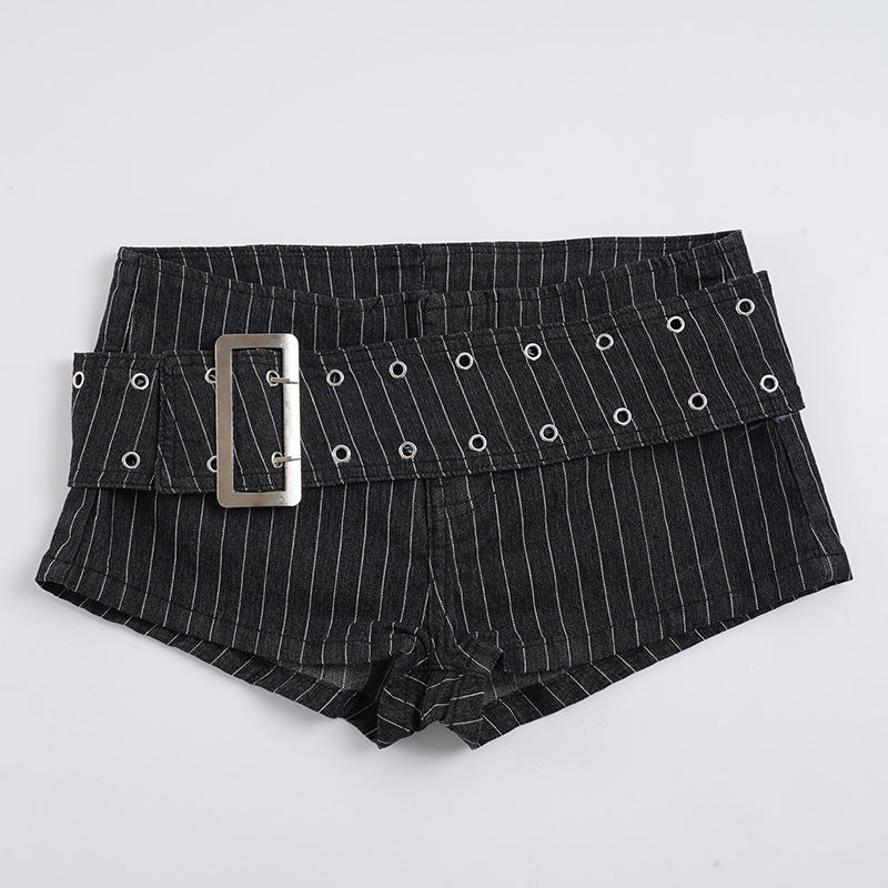 Damen modische Shorts mit hochwertigem Gürtel und Nieten-Details Drune