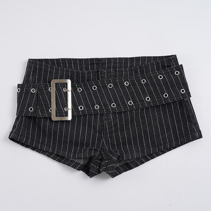 Damen modische Shorts mit hochwertigem Gürtel und Nieten-Details Drune