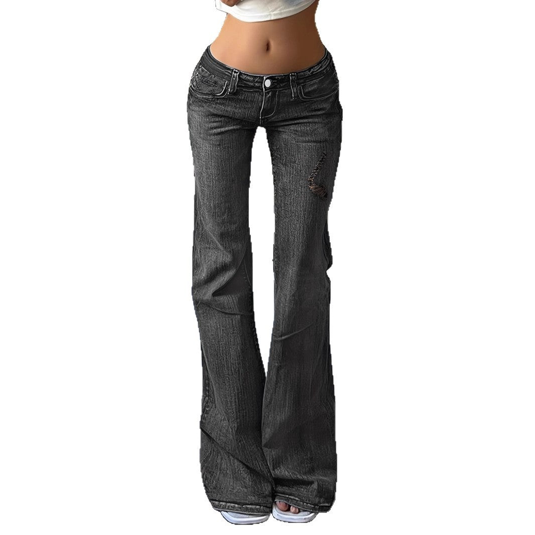 Damen Hochtaillierte Flared-Jeans mit ausgestelltem Bein, dezenter Stickerei & verlängertem Saum Drune