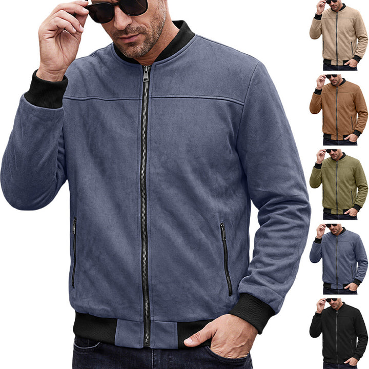 Herren Wildlederoptik Bomberjacke mit Rippenbündchen und Reißverschluss-Taschen Drune
