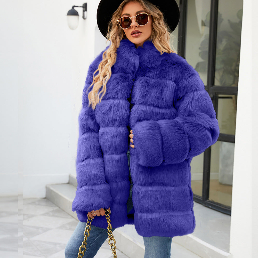 Damen Luxuriöse Kunstpelzjacke mit lockeren Ärmeln und voluminösem Schnitt Drune