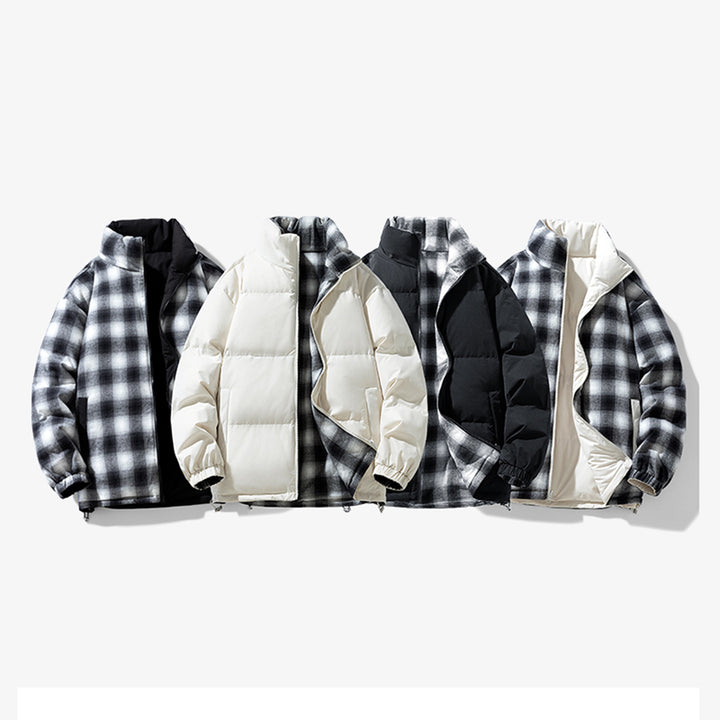 Unisex Wattierte Übergangsjacke mit kariertem Innenfutter und Stehkragen Drune